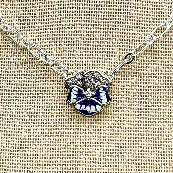 NWOT Sterling Silver, blue pansy necklace 16"to  18" Long. - Picture 5 of 12